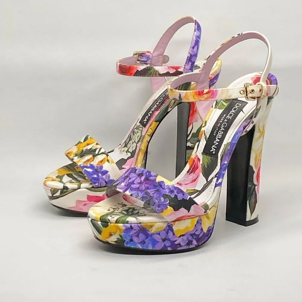 Dolce & Gabbana floral-print gabardine platform sandals size 38